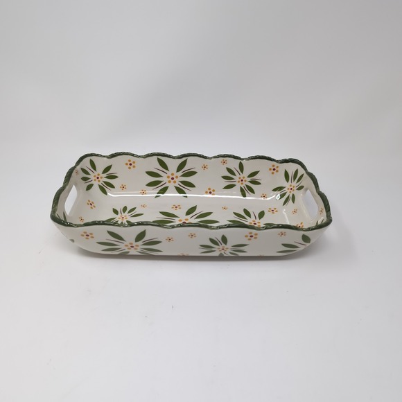 Temp-tations Old World 10" Ruffled Edge Ceramic Bread Basket Floral Dinnerware - Picture 5 of 6